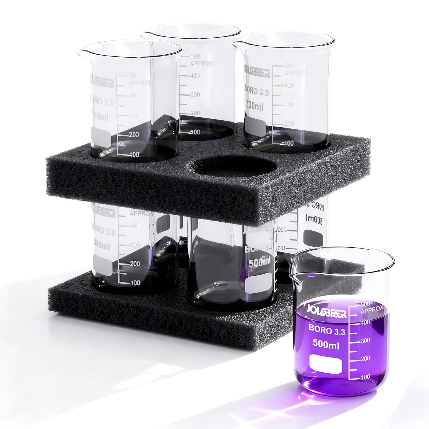 Glass Beaker Set - 7 Size -10ml 25ml 50ml 100ml 250ml 500ml 1000ml, 3.3 Boro Griffin Low Form Lab Beakers with Printed Graduation