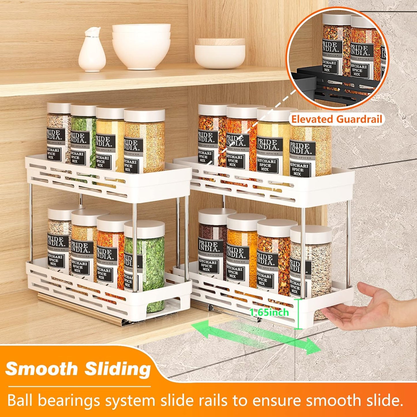 2 Pack Pull Out Spice Rack Organizer for Cabinet, Slide Out Spice Racks Organizer, Spice Cabinet Organizers, Cabinet Size Need:12'' Highx11'' Deepx5'' Wide,Hold 10 Spice Jar Each Tier-2Tier, Black