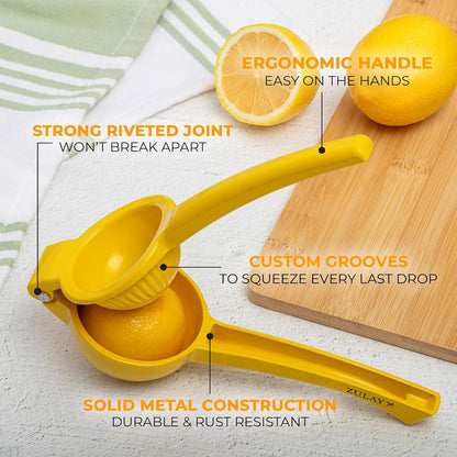 Zulay Kitchen Metal Lemon Squeezer - Handheld Lemon Juicer Squeezer - Easy to Use Citrus Juicer - Manual Press for Extracting the Most Juice Possible - Extracts Every Last Drop