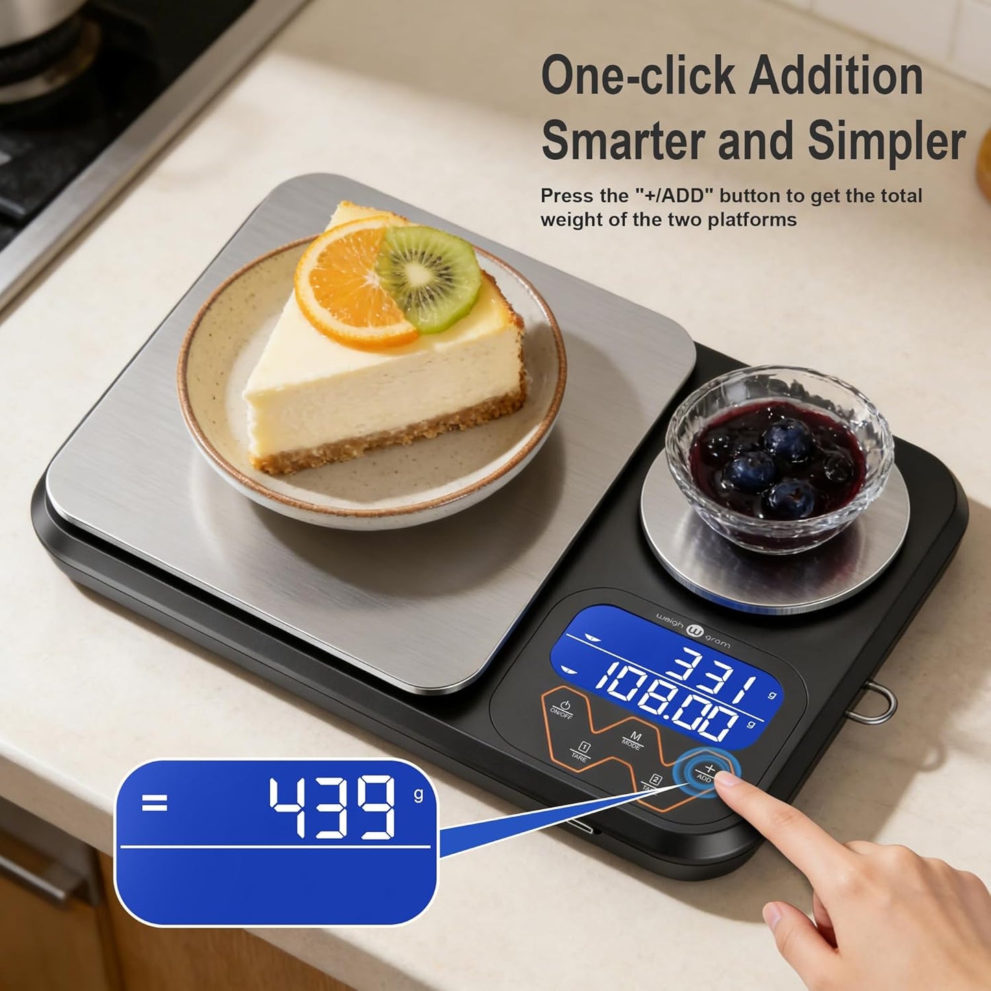 Rechargeable 0.01g/5kg Dual Platform Food Kitchen Scales Digital Weight Grams and Ounces, Two Precisions Kitchen Scale for Sourdough Bread, Baking and Cooking with 3 Units Tare, Accumulation Functions