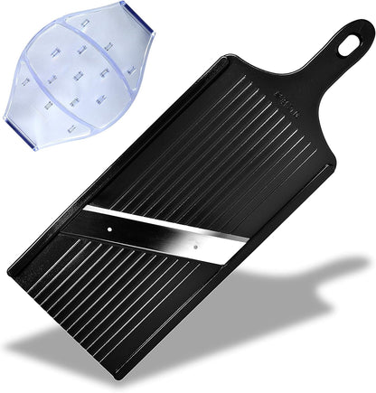 Seki Japan Cabbage Slicer, stainless steel mandoline slicer with hand protector, wide black plastic slicer, great for shredded cabbage