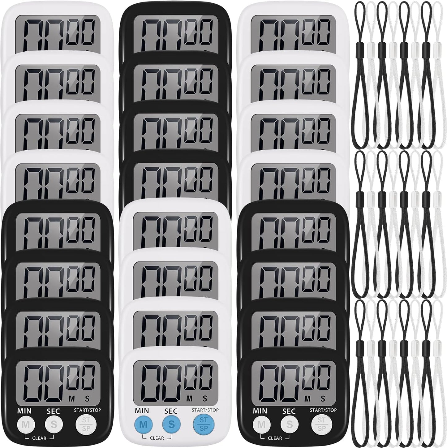 Weewooday 24 Pcs Small Digital Kitchen Timer Magnetic Back and Switch Minute Second Count up Countdown Big LCD Display Loud Alarm for Teacher Cooking Baking (Colorful)