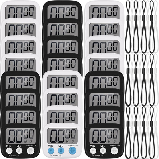 Weewooday 24 Pcs Small Digital Kitchen Timer Magnetic Back and Switch Minute Second Count up Countdown Big LCD Display Loud Alarm for Teacher Cooking Baking (Colorful)