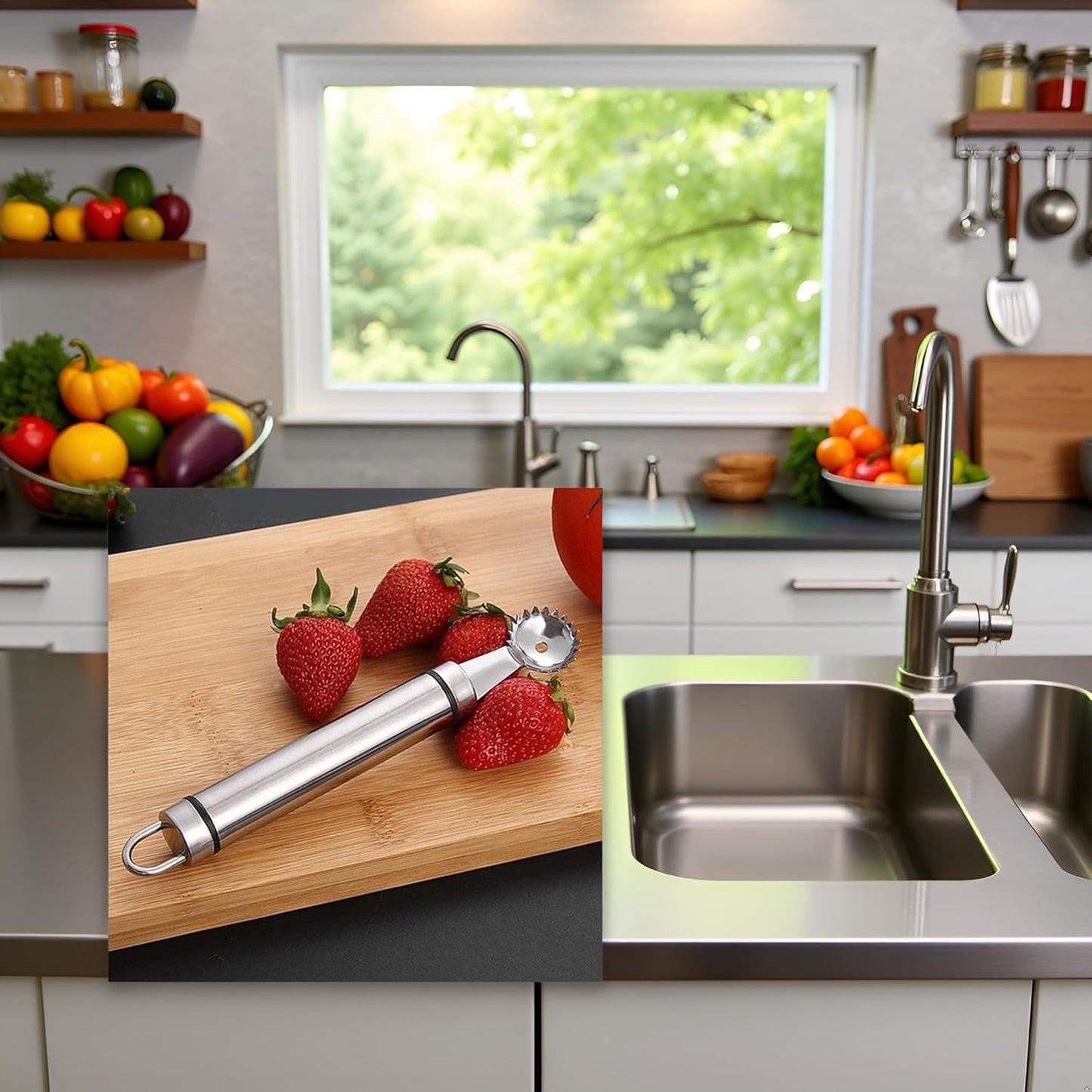 Stainless Steel Strawberry Huller and Tomato Stem Corer Tool Multi-Function Stainless Corer and Pitter Remover for Strawberry,Tomato,Vegetable and Fruit Corer Practical Kitchen Tool