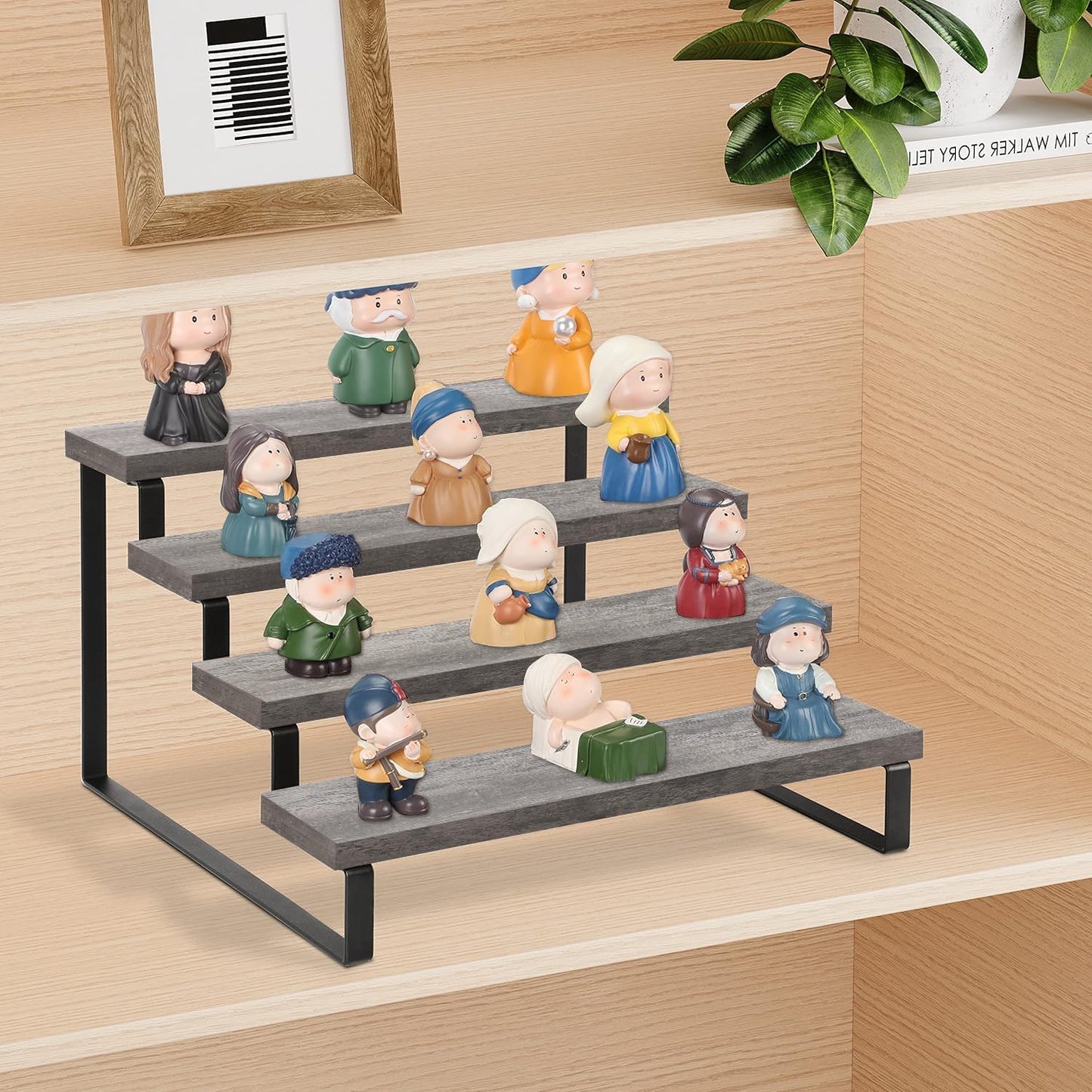 YINMIT Wooden Display Riser Stand, Tiered Perfume and Cologne Organizer Stand, 4 Tier Spice Rack Organizer, Rustic Display Shelf for Candles (4 Tier)