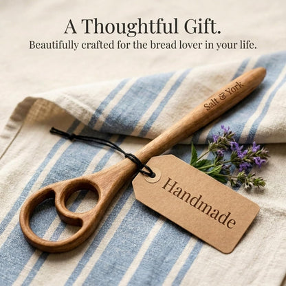 Salt & York Danish Dough Whisk, Acacia Wood Sourdough Bread Mixing Tool for Pizza Dough, Biscuits & Cake Batter, Kitchenware with Unique Wood Grain Hook, Ideal for Wedding & Housewarming Gift, 14.5 in