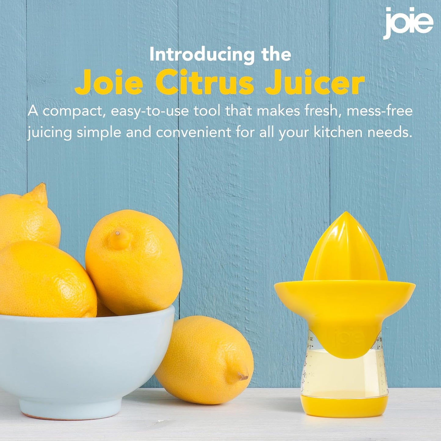 Joie Lemon and Lime Small Hand Juicer and Reamer, Built-In Measuring Cup, 1oz/30ml, Easy to Strain, Stores Leftover Juice, BPA-Free, Dishwasher Safe