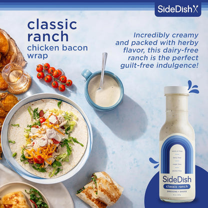 SideDish Classic Ranch Dressing - Seed Oil Free, Dairy Free & Gluten Free Salad Dressing w/Avocado Oil - Sugar Free, Low Sodium Healthy Ranch Dressing - Paleo Dressing for Sauces & More - 8 fl oz