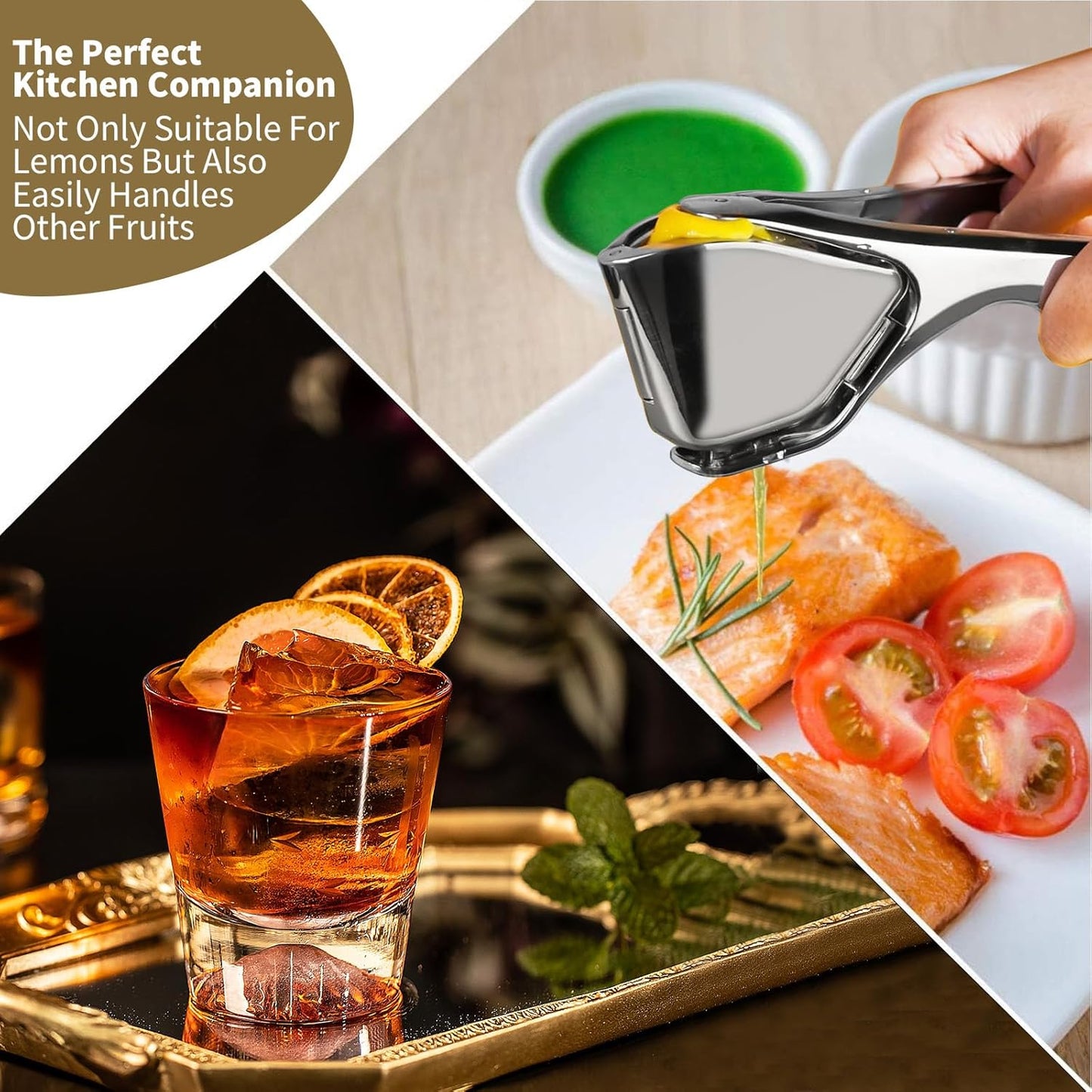 Stainless Steel Manual Lemon Squeezer, Handheld Citrus Juicer for Lemon Lime Orange, Max Juice Extraction