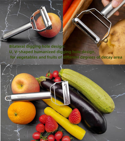 Vegetable Peeler, Julienne Peeler, Double-Sided Blade Fruit Peeler, Vegetable and Fruit Slicer, Potato Peelers, Y-Shaped Stainless Steel Peeler