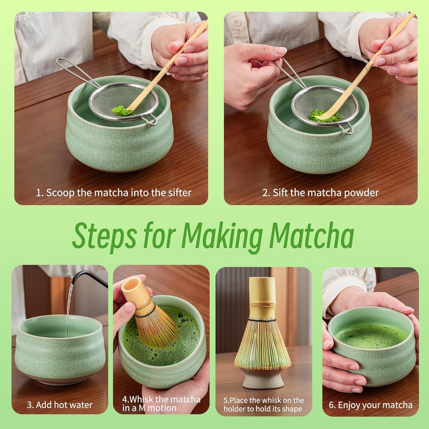 TEANAGOO Matcha Whisk Set, 7 Pcs Matcha Set Blue, Matcha Kit for Ceremony, Matcha Tea Set for Making Breakfast/Latte, Ceramic Matcha Bowl(chawan) whith Spout and Whisk, Gift for Friend/Family