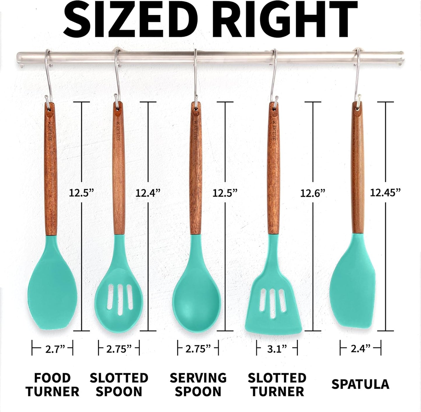 Zulay Kitchen Utensils Set Non-Stick Silicone Cooking Utensils Set with Authentic Acacia Wood Handles - 5 Piece Silicone Utensil Set - Kitchen Utensils Set with 464°F Heat Resistance - Gray