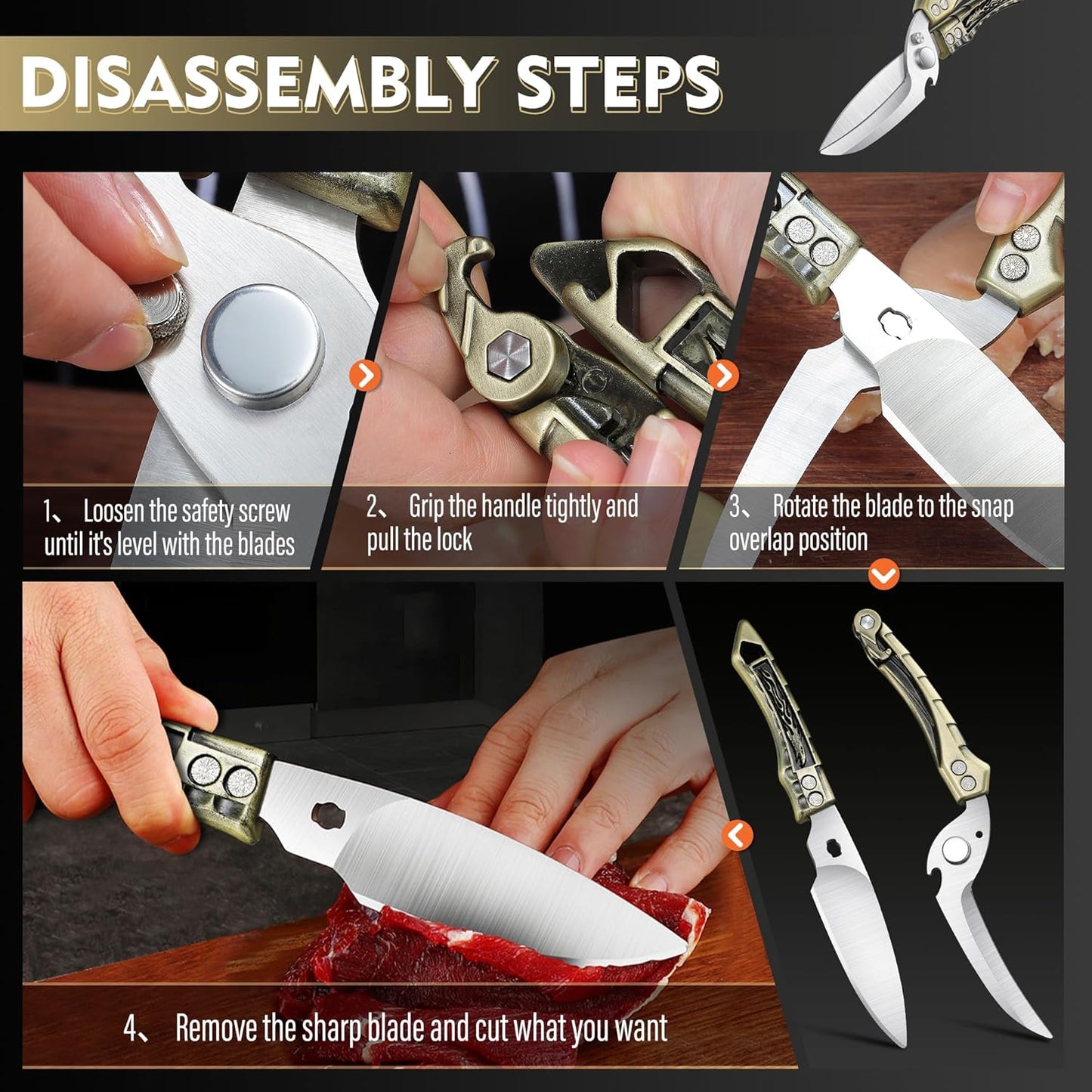 Dream Reach Poultry Shears, Heavy Duty Kitchen Shears with Serrated Edge, No Rust Spring Loaded, Multipurpose Stainless Steel Kitchen Scissors for Chicken, Bone, Meat, Turkey, Fish Thanksgiving Gifts