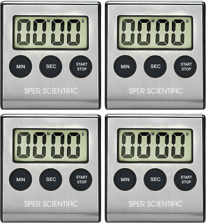 Sper Scientific 24-Hour Digital Lab + Kitchen Timer with LED Light 810001 - Precision Countdown Timer with Large Display, Loud Alarm & Clock Mode - for Cooking, Lab Experiments & More