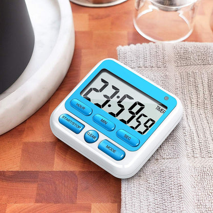 KTKUDY Digital Kitchen Timer with Mute/Loud Alarm Switch ON/Off Switch, 12-Hour Clock & Alarm, Memory Function Count Up & Count Down for Kids Teachers Cooking, Large LCD Display, Strong Magnet (Black)