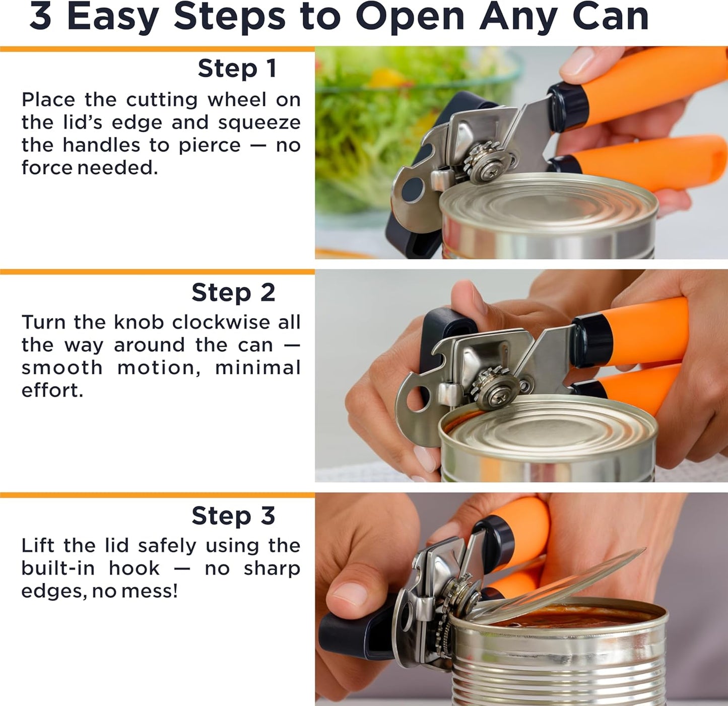 Deiss PRO Hand Held Can Opener – Smooth Edge Can Opener Manual & Bottle Opener, Heavy Duty Stainless Steel Can Openers, Effortless Turn Knob, Sharp Blade for Easy Cutting, Non-Slip Ergonomic Handle