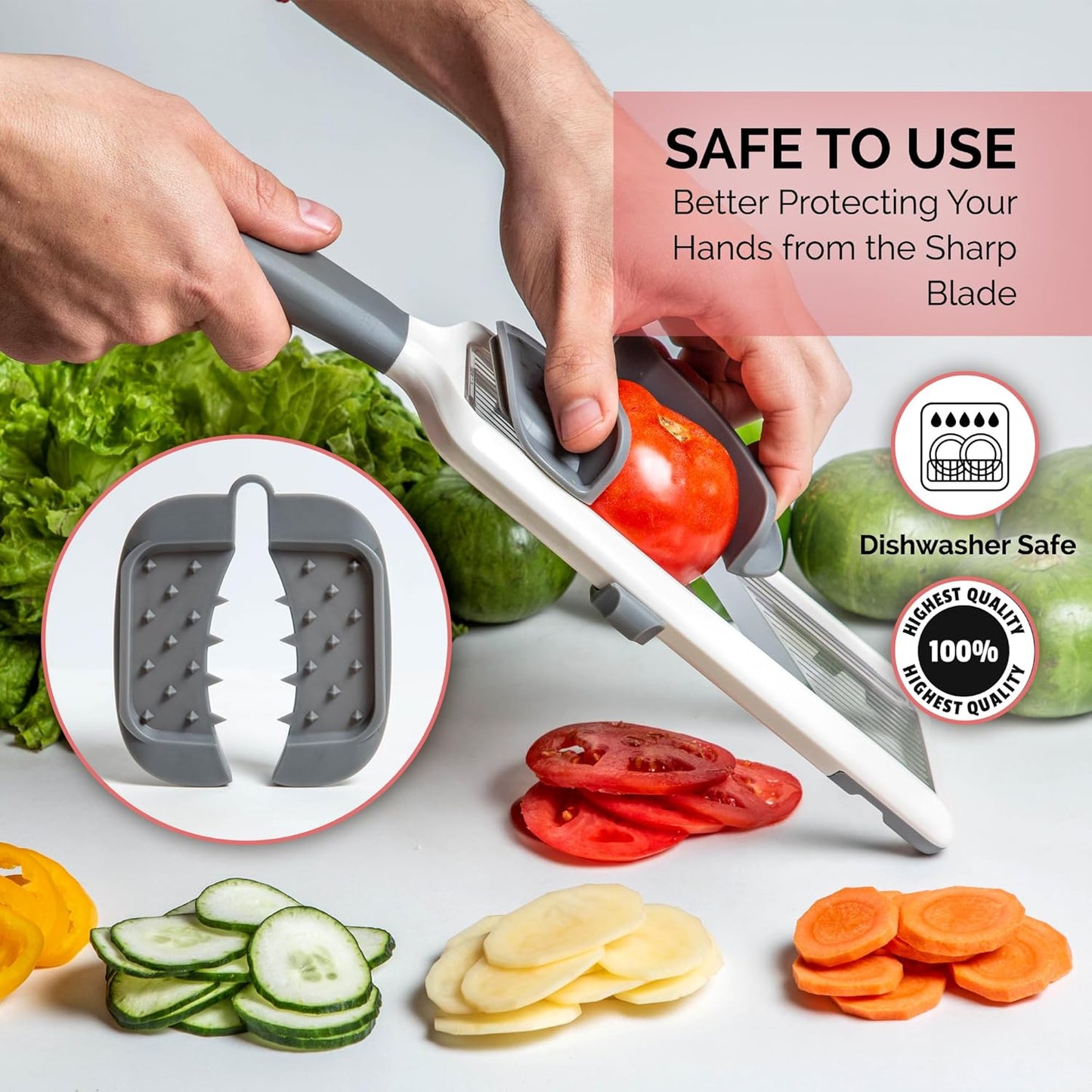 Multi Handheld Mandoline Slicer - Adjustable Stainless Steel Blades, Comfort Grip, Safety Features, Dishwasher Safe Easy to Clean Ideal for Fast and Precise Slicing of Fruits and Vegetables