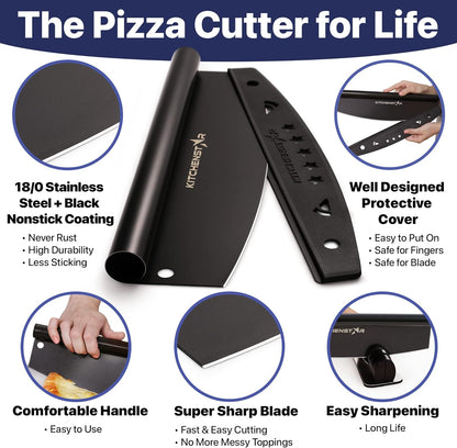 KitchenStar 14-Inch Pizza Cutter Rocker Blade - Sharp Stainless Steel Slicer Knife, Protective Cover, Dishwasher Safe, Large - Professional Pizza Oven Accessories