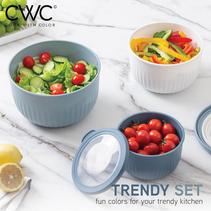 COOK WITH COLOR Prep Bowls with Lids- Wide and Deep Nesting Plastic Small Mixing Bowl Set with Lids, 8 Piece Set - Wide Bowls, Blue