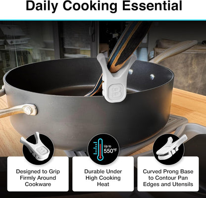 Nottaslip Utensil Prong Pot Spoon Holder - Premium Silicone Spoon Rest - Heat-Resistant to 550°F, BPA-Free, Dishwasher Safe Utensil Pot Clip, Fits Most Pots & Pans - Non-Slip Silicone - 2PK, Black