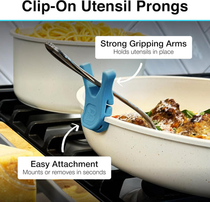 Nottaslip Utensil Prong Pot Spoon Holder - Premium Silicone Spoon Rest - Heat-Resistant to 550°F, BPA-Free, Dishwasher Safe Utensil Pot Clip, Fits Most Pots & Pans - Non-Slip Silicone - 2PK, Black