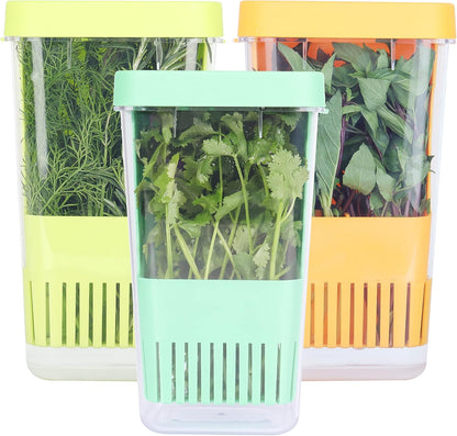 LUVCOSY Herb Keeper Set: 3 Pack Herb Saver+1 Pack Herb Scissors+2 Pack Herb Stripper, BPA-Free Plastic Herb Container for Cilantro, Mint & Asparagus, Keeps Fresh Herbs for 3 Times Longer