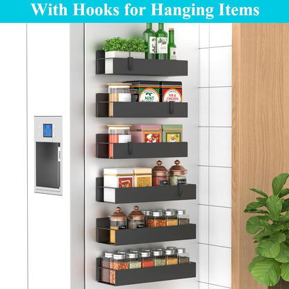HuggieGems Metal 4 Pack Magnetic Spice Storage Rack Organizer for Refrigerator and Oven, Black Fridge Organizers and Storage, Metal