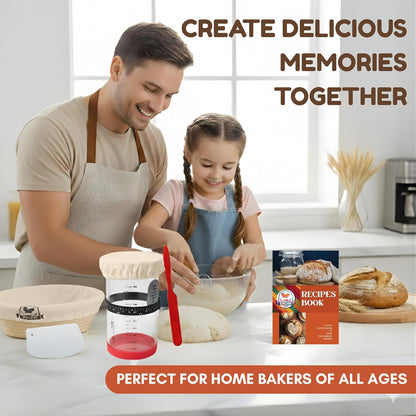 EROIR 13" Danish Dough Whisk Bread Lame Bowl Scraper Set - Dutch Sourdough Whisk Double Eye, Dough Scraper, Bread Scorer with 10 Blades and Leather Cover