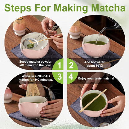 Clay&Fire Matcha Whisk Set, 9 pcs Ceramic Matcha Set, Gifts for Women,Matcha Bowl with Spout and Whisk, Matcha Kit for Matcha Lovers, Gift Mother's Day, Birthday, Anniversary