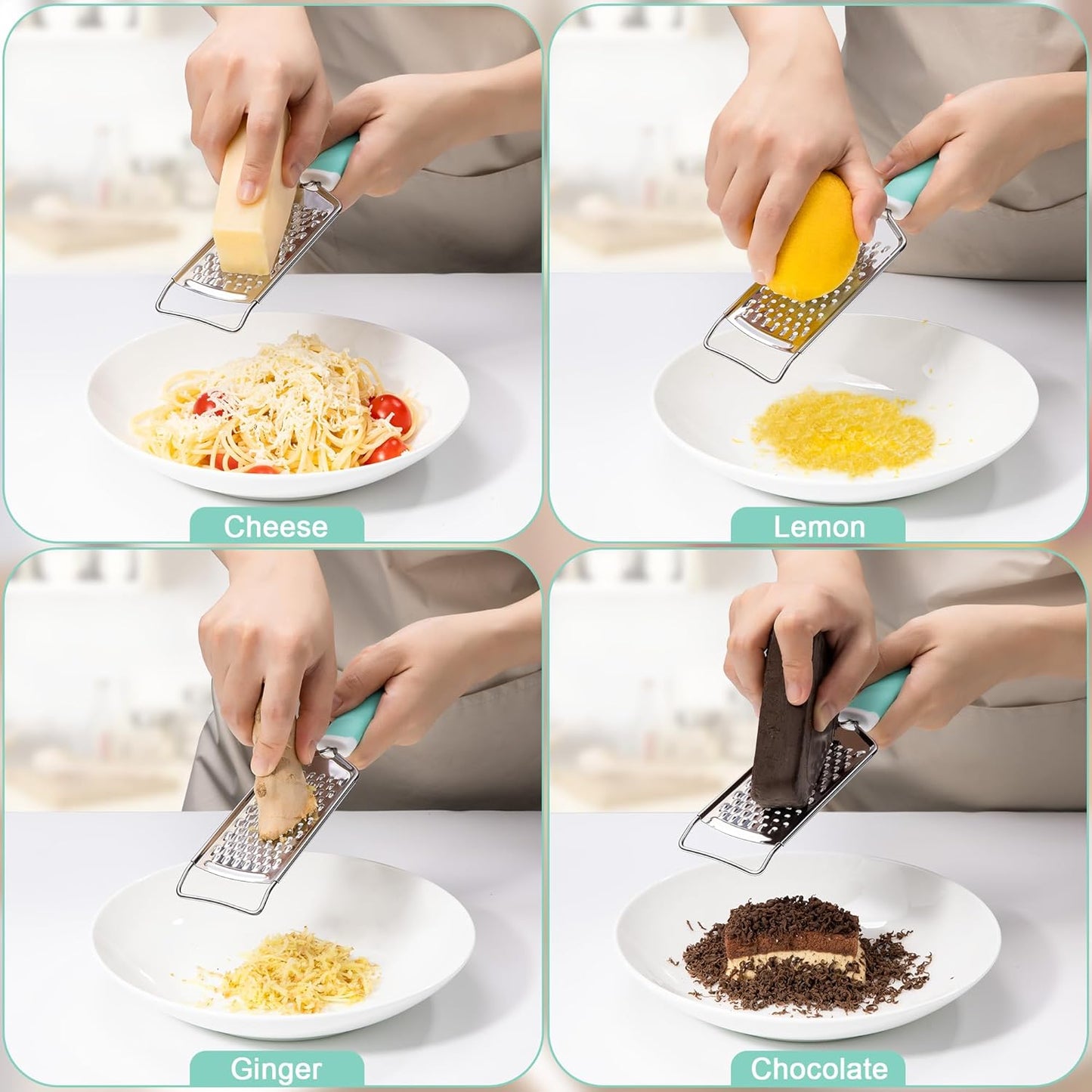 Rainspire Professional Cheese Graters for Kitchen Stainless Steel Handheld, Metal Lemon Zester Grater With Handle For Cheese, Chocolate, Spices, Kitchen Gadgets And Tools, Soft Grip Handle, Black
