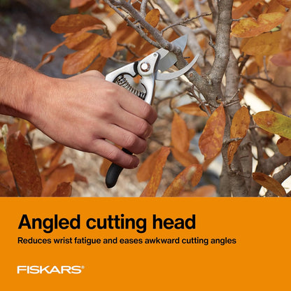 Fiskars Bypass Pruning Shears, 5/8" Cut Capacity Gardening Scissors, Self-Cleaning Sap Groove Prevents Sticking, Non-Slip Grip for Cutting Stems & Branches, Sharp Steel Blades w/ Low-Friction Coating