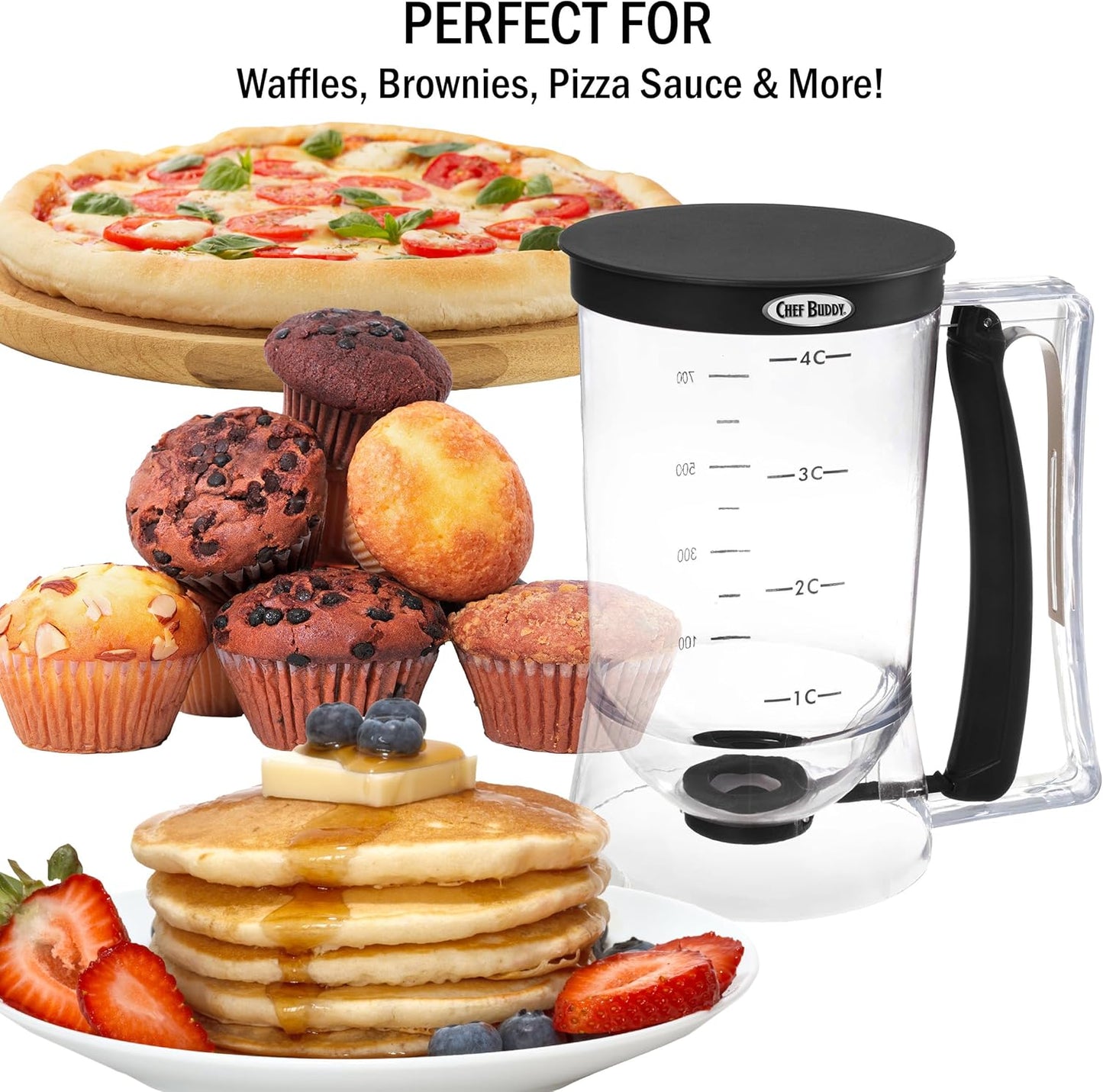 Pancake Batter Dispenser - 4-Cup Batter Dispenser with Squeeze Handle for Pancakes, Waffles, Muffins, and Crepes - Baking Tools (Purple)