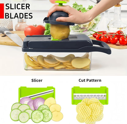 Vegetable Chopper, 7-in-1 Multifunctional Kitchen Slicer & Dicer with 7 Interchangeable Blades for Effortless Meal Prep
