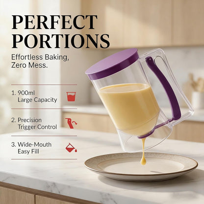 Pancake Batter Dispenser 4-Cup Batter Dispenser with Squeeze Handle & Measuring Marks Kitchen Must Have Tool for Pancakes, Cupcake, Waffle, Muffin Mix, Cake & Crepe,Baking Tool