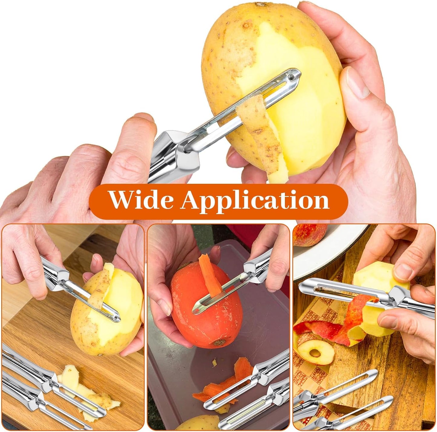 Molain 3 Pack Potato Peelers for Kitchen, Stainless Steel Swivel Vegetable Peelers Fruit Carrot Potato Peeler with Ergonomic Handle Potatoes Peeler Dishwasher Safe