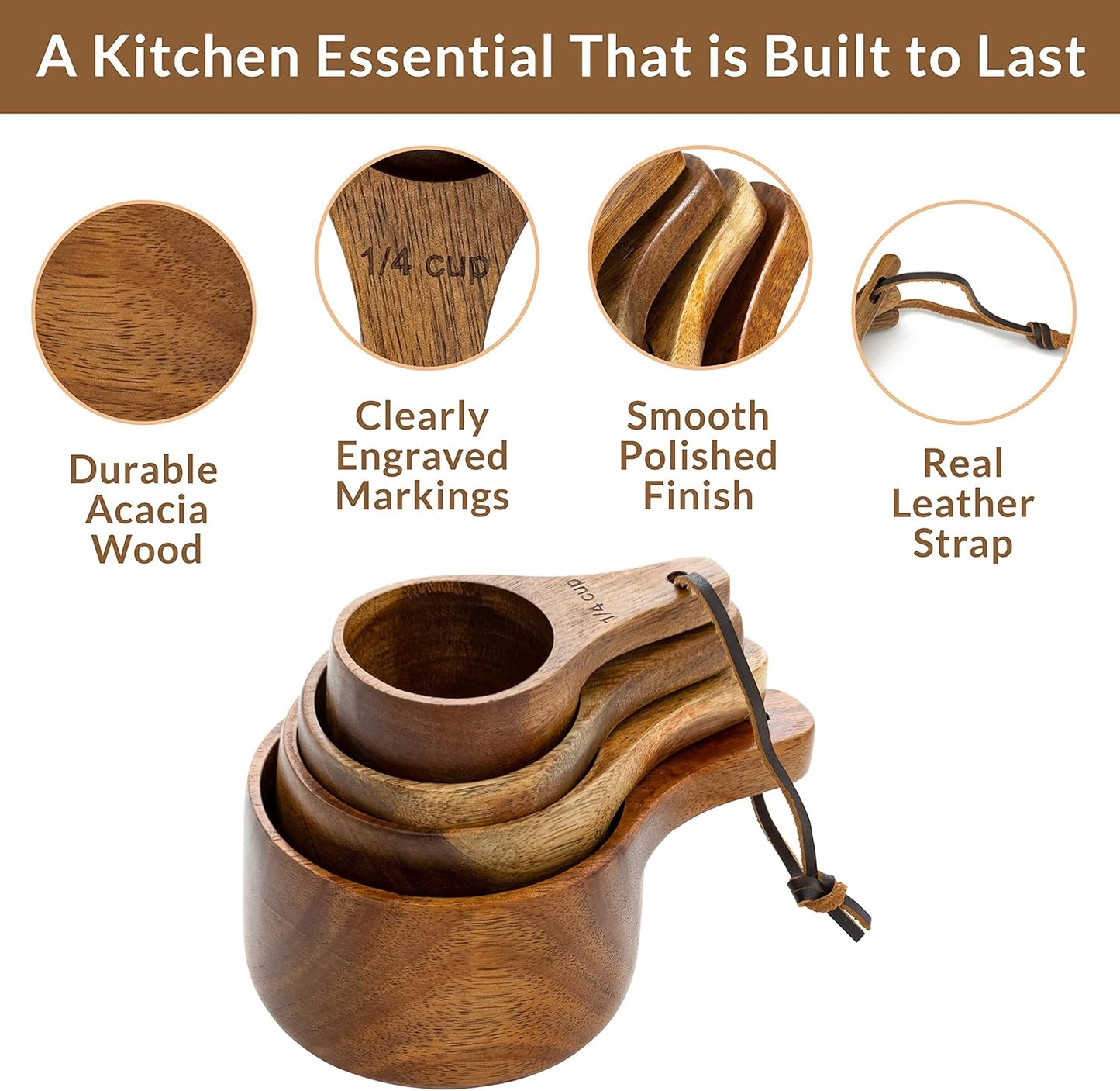 Covie Wooden Measuring Cups and Spoons Set - Cute Measuring Cups, Wood Kitchen Accessories