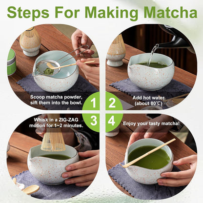 Clay&Fire Matcha Whisk Set, 9 pcs Ceramic Matcha Set, Gifts for Women,Matcha Bowl with Spout and Whisk, Matcha Kit for Matcha Lovers, Gift Mother's Day, Birthday, Anniversary