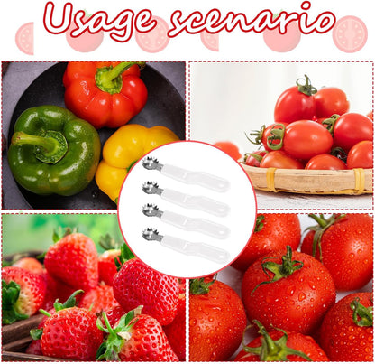 4pcs Stainless Steel Fruit Corer Tool, Tomato Strawberry Huller Vegetable Stem Remover Kitchen Gadget for Easy Fruit Balling (White)