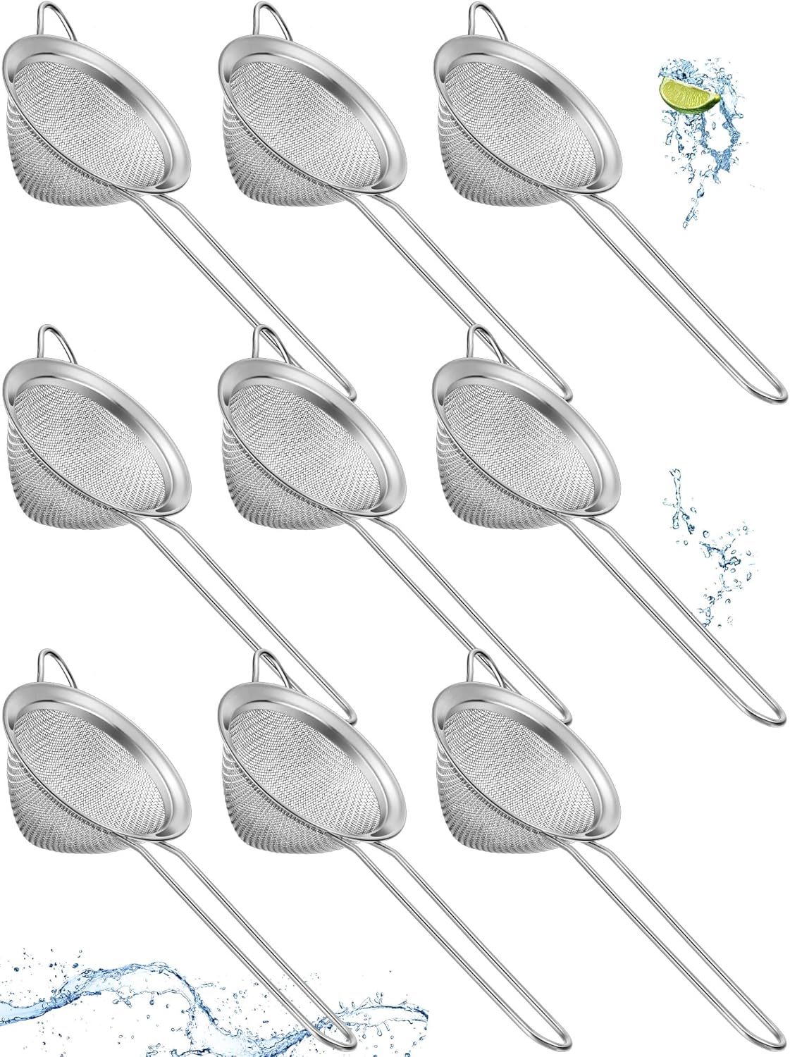 Epakh 9 Packs Stainless Steel Small Strainer, Fine Mesh Steel Cone Shaped Cocktail Strainer for Juice, Tea Herbs, Coffee Drinks, Long Handle Coffee Food, 3.2 Inches Silver