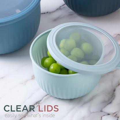 COOK WITH COLOR Prep Bowls with Lids- Wide and Deep Nesting Plastic Small Mixing Bowl Set with Lids, 8 Piece Set - Wide Bowls, Blue