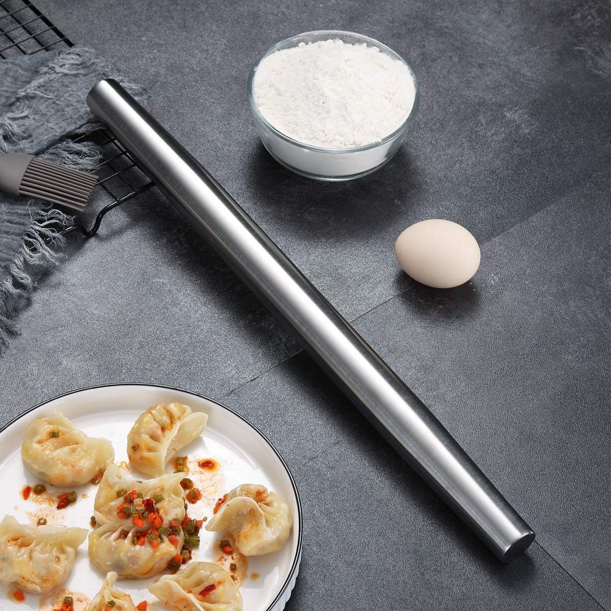 Stainless Steel Rolling Pin, Matte Finish 16.7 Inches, Berglander Rolling Pin For Baking Pizza Dough, Pie, Cookie, Essential Kitchen Utensil Gift Ideas For Bakers.