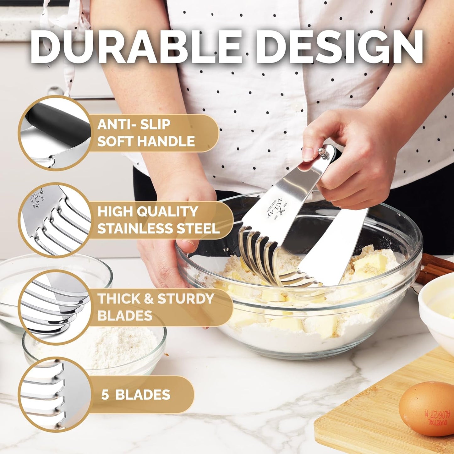 Zulay Kitchen Dough Blender - Stainless Steel Pastry Cutter, Heavy Duty Dough Cutter With Blades, Pastry Blender And Butter Cutter - Pastry Cutter For Baking (Blue)