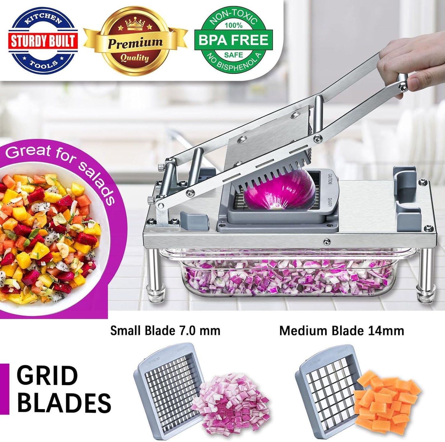 Stainless steel Vegetable Chopper, Veggie Chopper With 10 Blades, Onion Dicer with Container, Food Cutter & Grater Mandoline Slicer