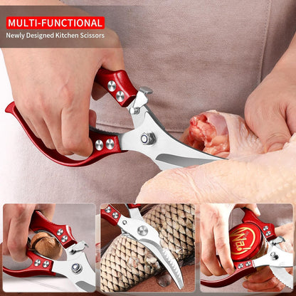 MAD SHARK Heavy Duty Poultry Shears, Kitchen Shears with Non-Slip Handle & Safety Lock, All Purpose Kitchen Scissors for Chicken, Meat Cutting, Turkey, Fish, Vegetables, Spring Loaded, Dishwasher Safe