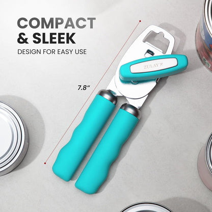 Zulay Kitchen Heavy Duty Stainless Steel Can Opener Manual with Bottle Opener - Rust Proof Manual Can Opener With Turn Knob & Comfy Soft Grip Handles - Black