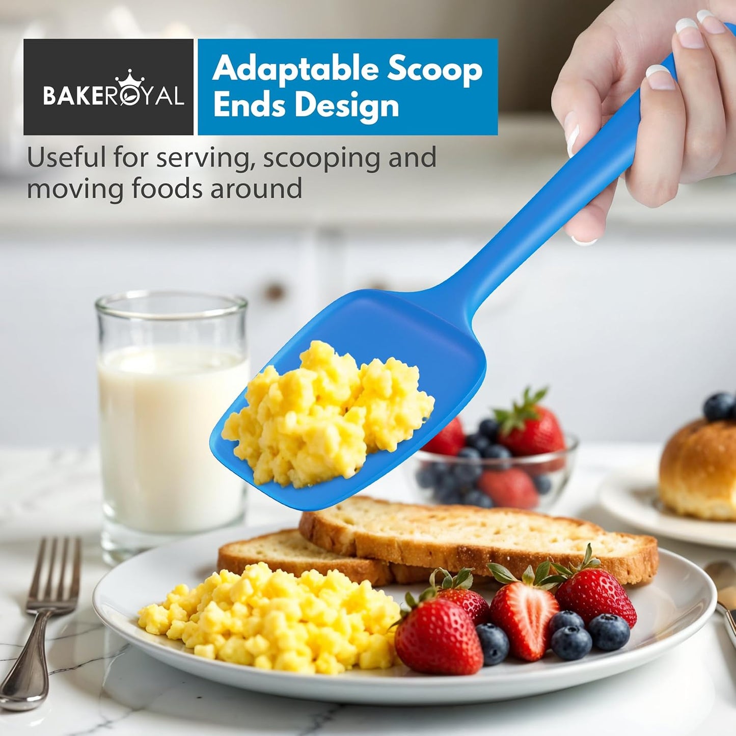 BakeRoyal Silicone Spatula Set - 4-Piece Rubber Spatulas Silicone Heat Resistant 600°F for Everyday Task - Seamless Design Kitchen Spatulas for Nonstick Cookware - Royal Blue