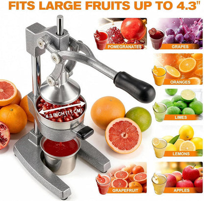 Cast Iron Citrus Juicer - 13.8LB Heavy Duty Manual Orange Press, 304 Stainless Steel Cup & Strainer, Professional Lemon Grapefruit Pomegranate Squeezer for Home Bar Kitchen, Orange
