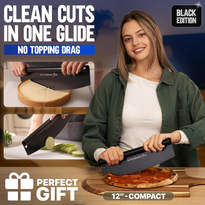 KitchenStar 14-Inch Pizza Cutter Rocker Blade - Sharp Stainless Steel Slicer Knife, Protective Cover, Dishwasher Safe, Large - Professional Pizza Oven Accessories
