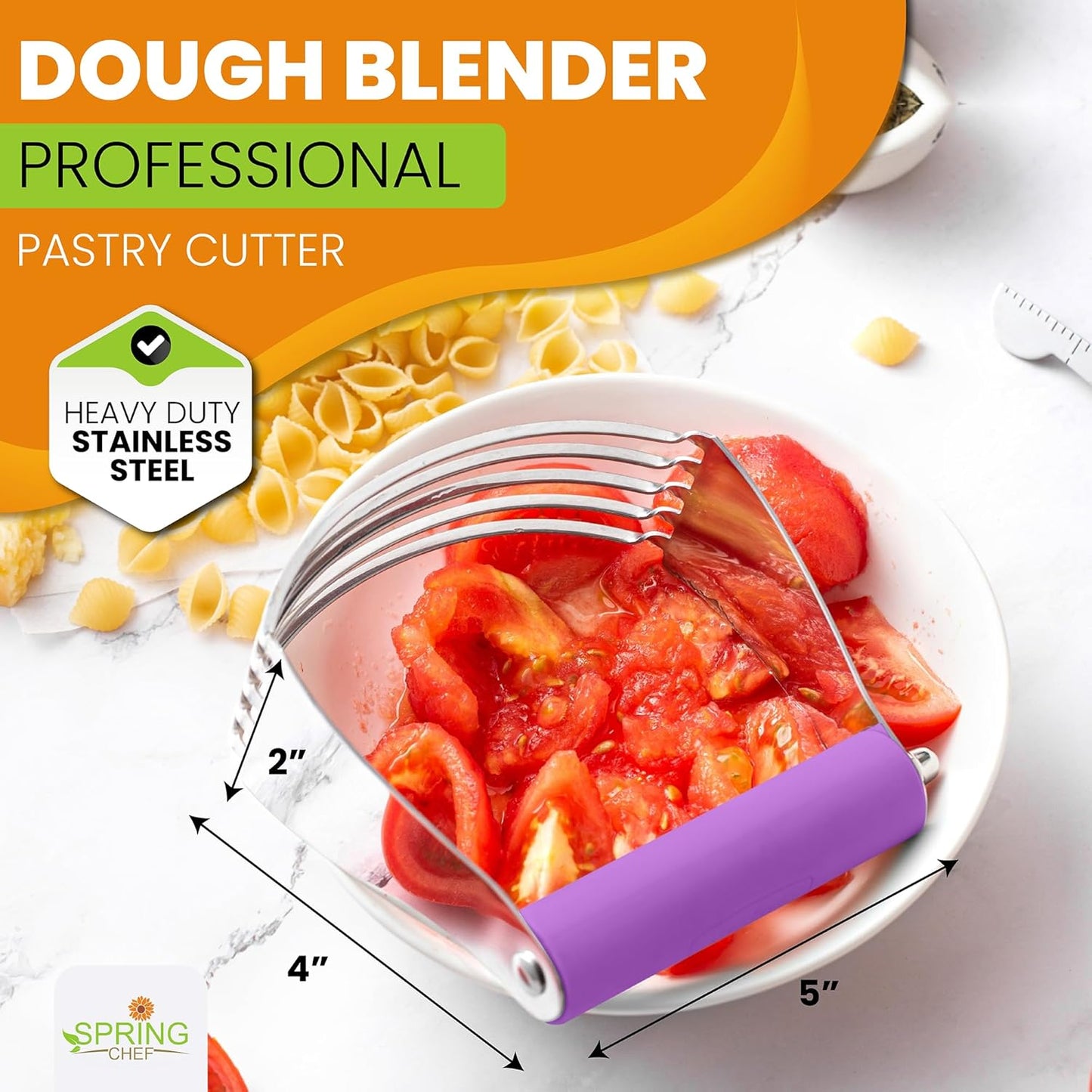 Spring Chef Dough Blender, Top Professional Pastry Cutter with Heavy Duty Stainless Steel Blades, Medium Size, Black