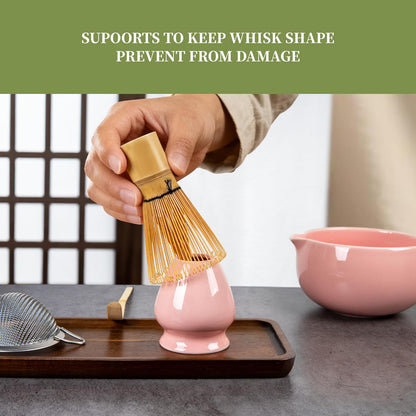YIBO Matcha Whisk Set With Bowl, Ceramic Matcha Making Kit Includes Bamboo Whisk (Chasen), Holder Stand, Powder Starter Sifter, Scoop, Measuring Spoon & Cup Tea Tools For Ceremony (Mottled Green)